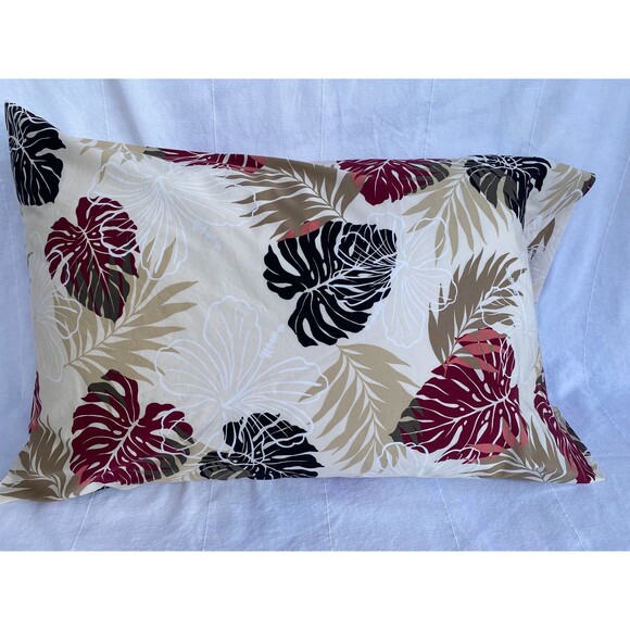 Cream Cotton Pillowcase with Monstera, Bamboo Leaves, & Hibiscus | Handmade - Picture 1 of 4